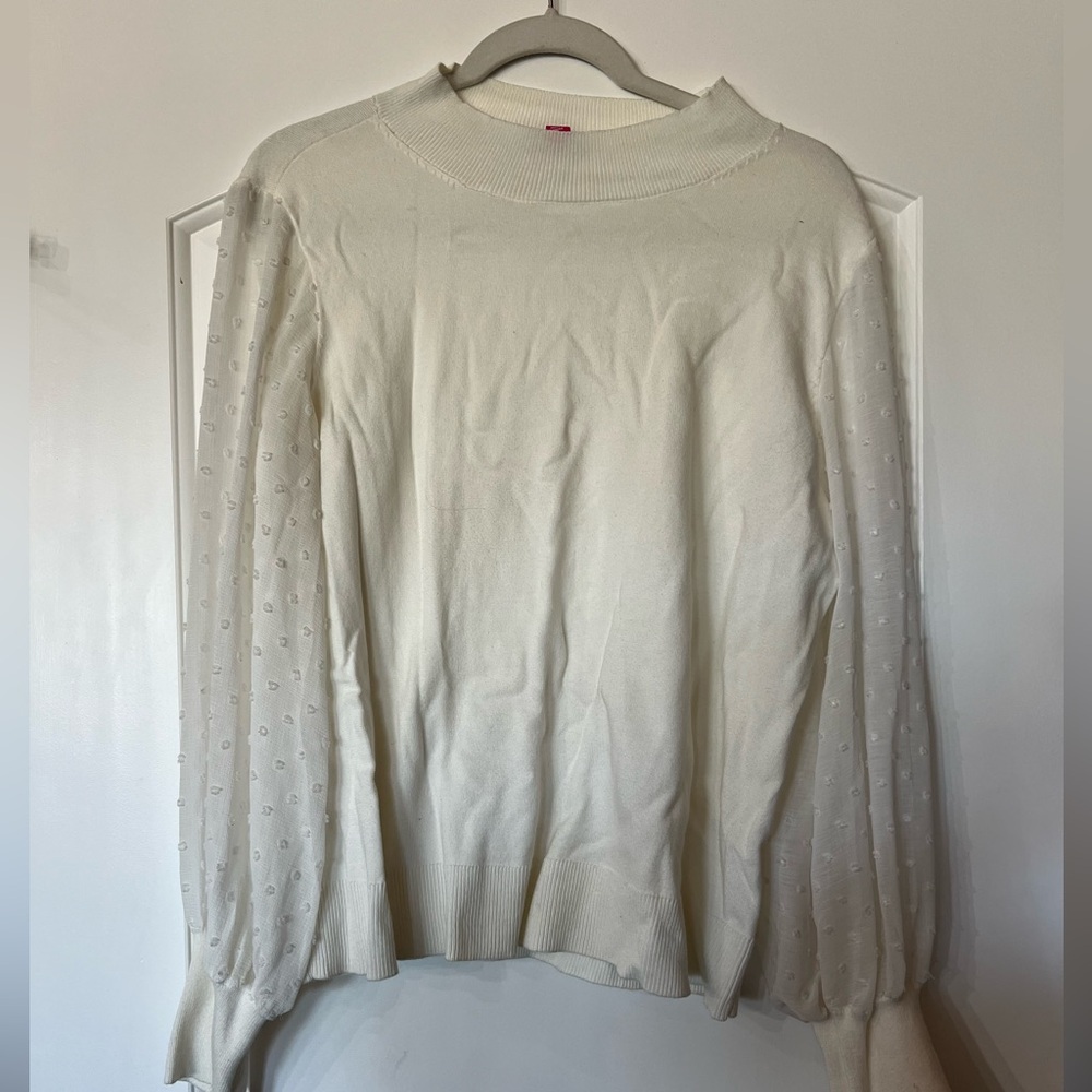 157 Vince Camuto Sheer Sleeve Mock Kneck Pullover Size L